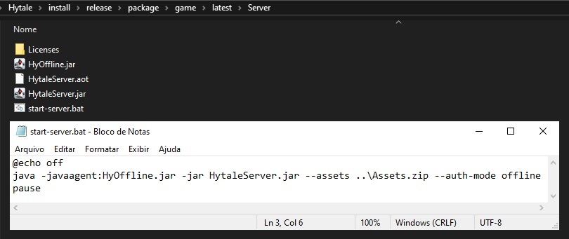 start-server.bat file in text editor