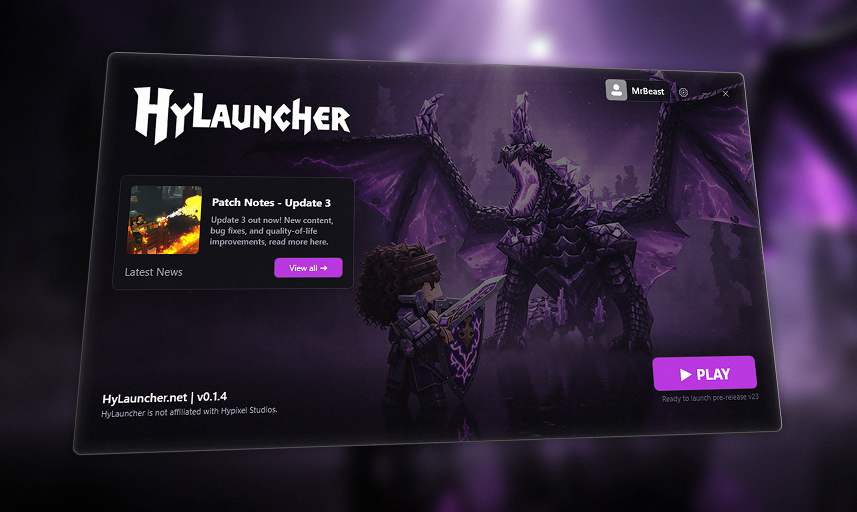 HyLauncher main interface - clean offline Hytale launcher